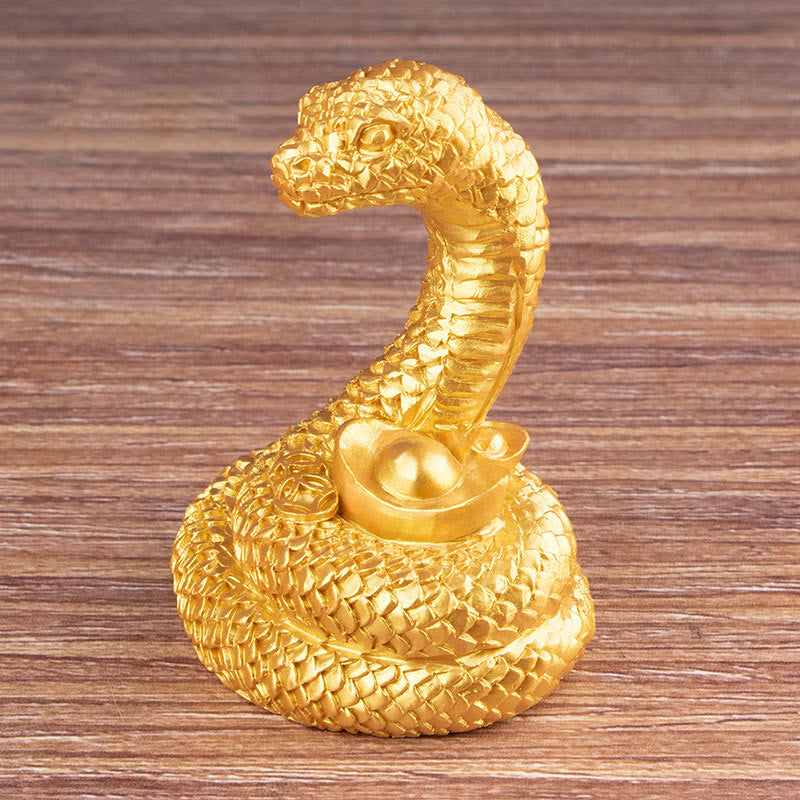 Statue de richesse en résine de 7,5 pouces de l'Année du Serpent avec lingots d'or