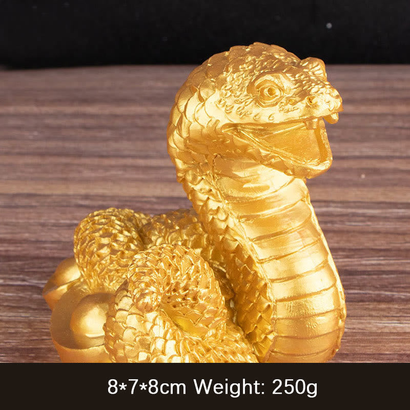Statue de richesse en résine de 7,5 pouces de l'Année du Serpent avec lingots d'or