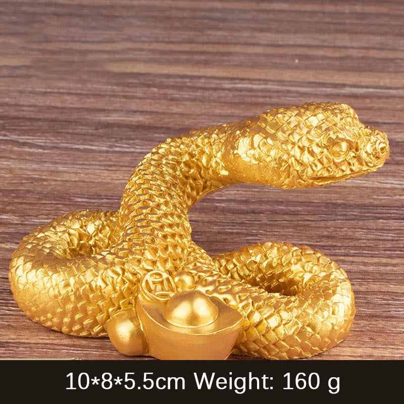Statue de richesse en résine de 7,5 pouces de l'Année du Serpent avec lingots d'or