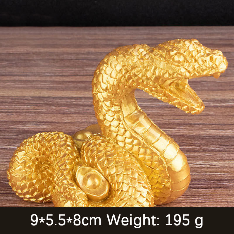Statue de richesse en résine de 7,5 pouces de l'Année du Serpent avec lingots d'or