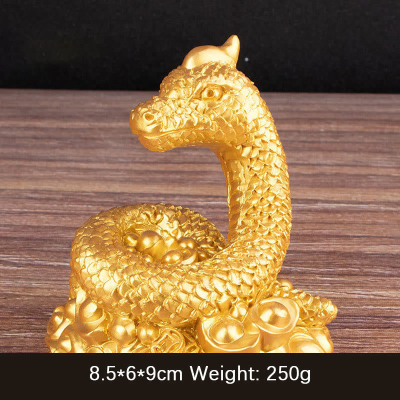 Statue de richesse en résine de 7,5 pouces de l'Année du Serpent avec lingots d'or