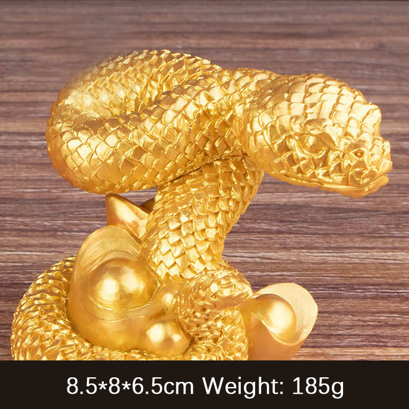 Statue de richesse en résine de 7,5 pouces de l'Année du Serpent avec lingots d'or