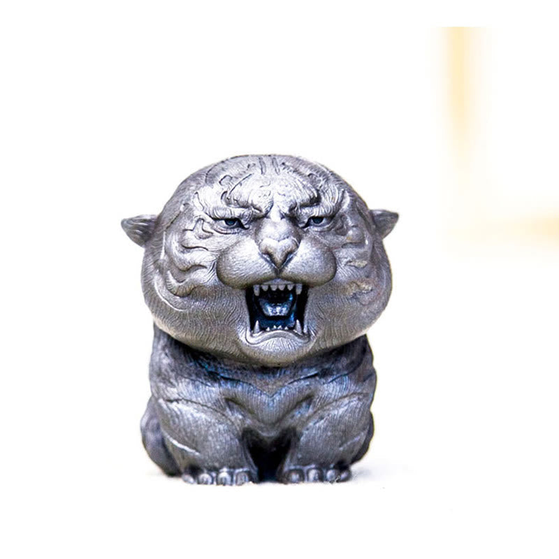 Statuette miniature en résine de poudre de fer représentant un tigre rugissant de 7,5 cm