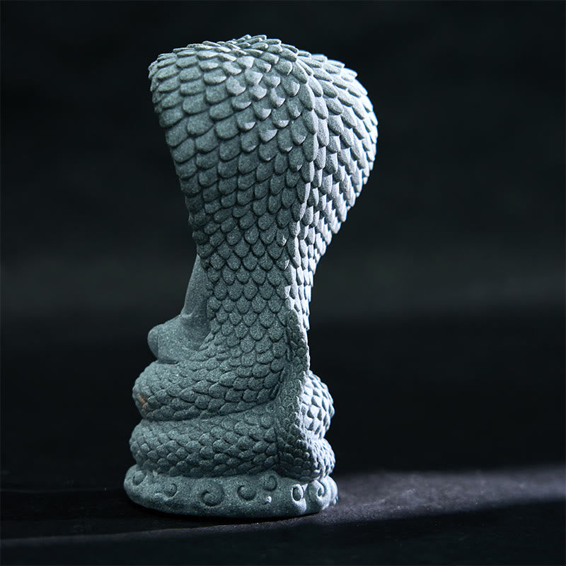 Statue de Bouddha Shakyamuni en grès de 7,5 cm avec symbolisme du serpent