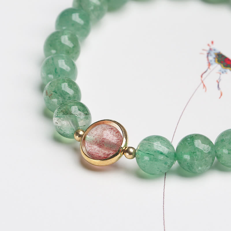 Bracelet de perles apaisantes en quartz fraise vert de 7,5 mm