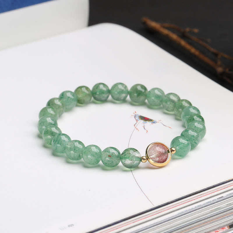 Bracelet de perles apaisantes en quartz fraise vert de 7,5 mm