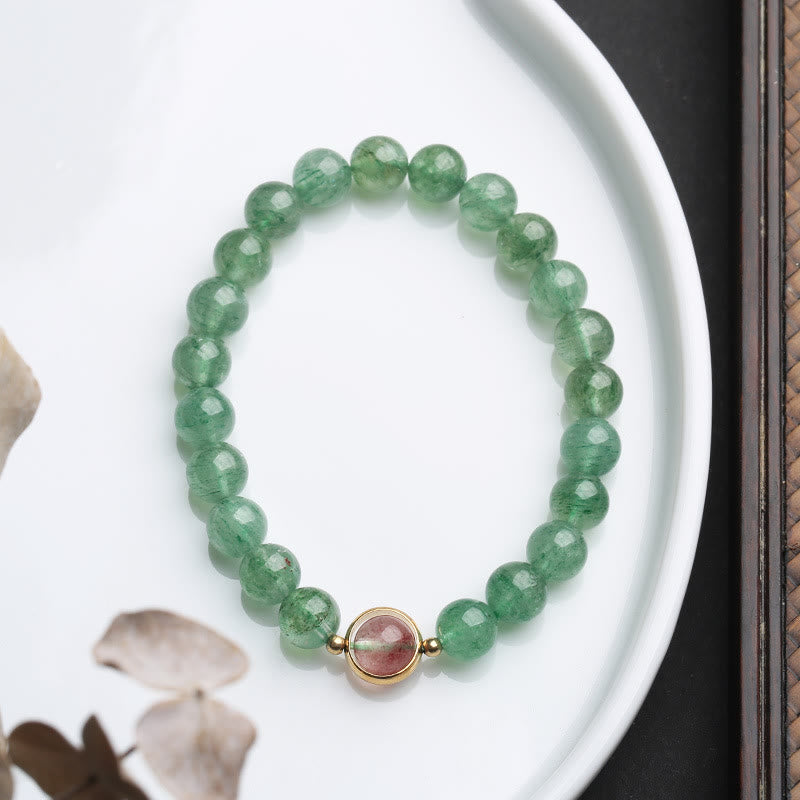 Bracelet de perles apaisantes en quartz fraise vert de 7,5 mm
