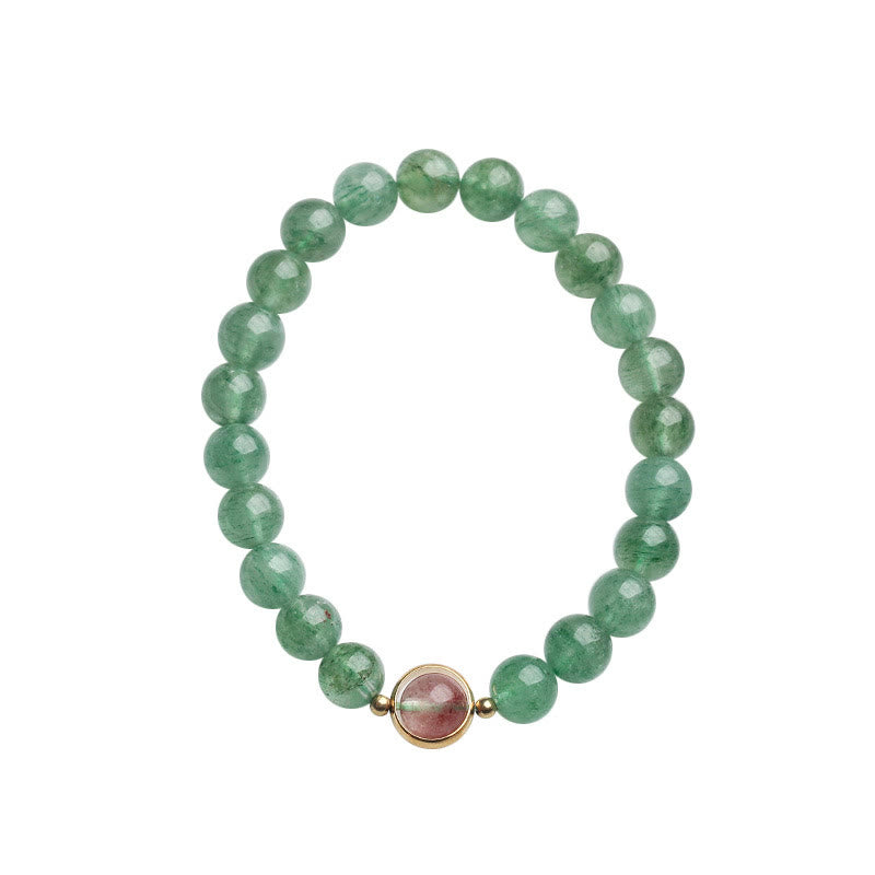 Bracelet de perles apaisantes en quartz fraise vert de 7,5 mm
