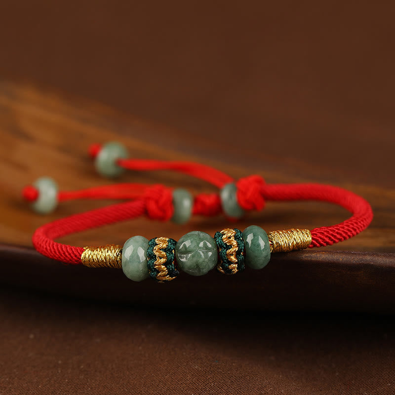 Bracelet de prospérité en perles de boulier de jade de 7,5 mm, cordon rouge