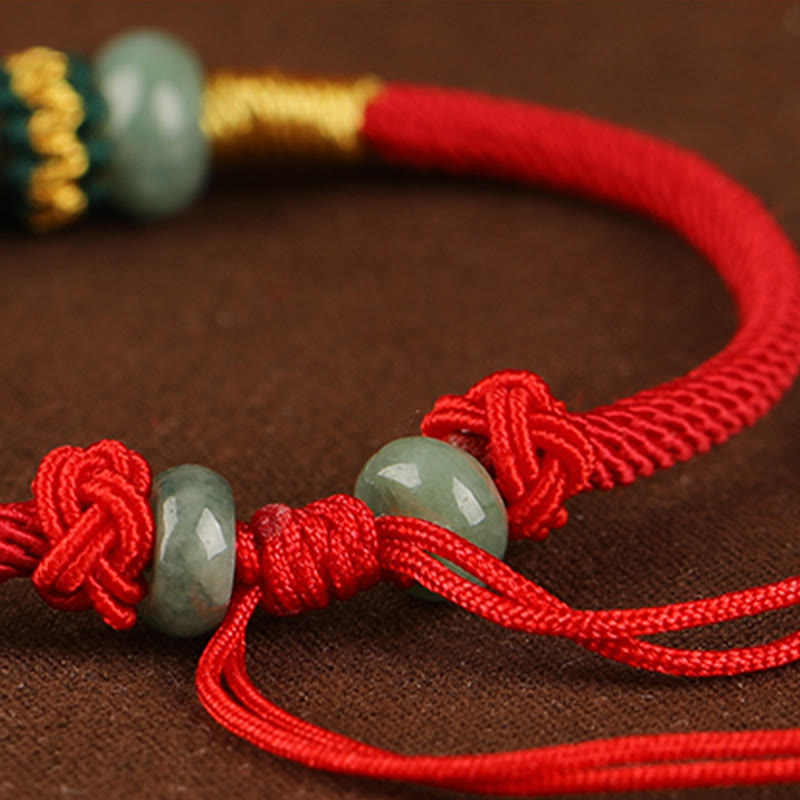 Bracelet de prospérité en perles de boulier de jade de 7,5 mm, cordon rouge