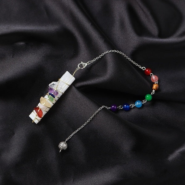 Pendule en cristal des 7 chakras avec sélénite et améthyste