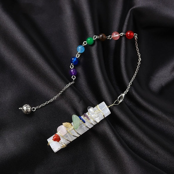 Pendule en cristal des 7 chakras avec sélénite et améthyste