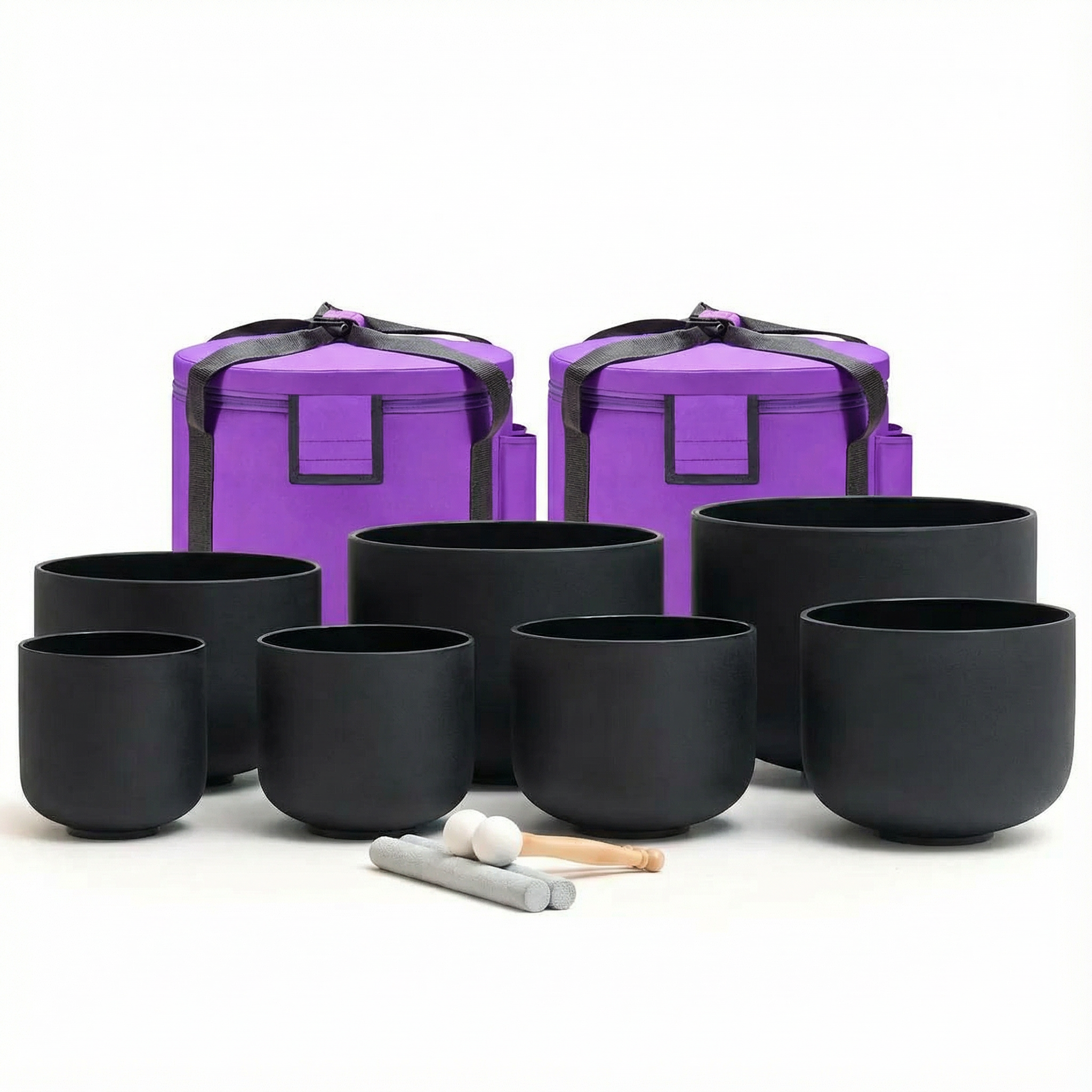 Ensemble de 7 bols chantants en cristal noir pour bain sonore