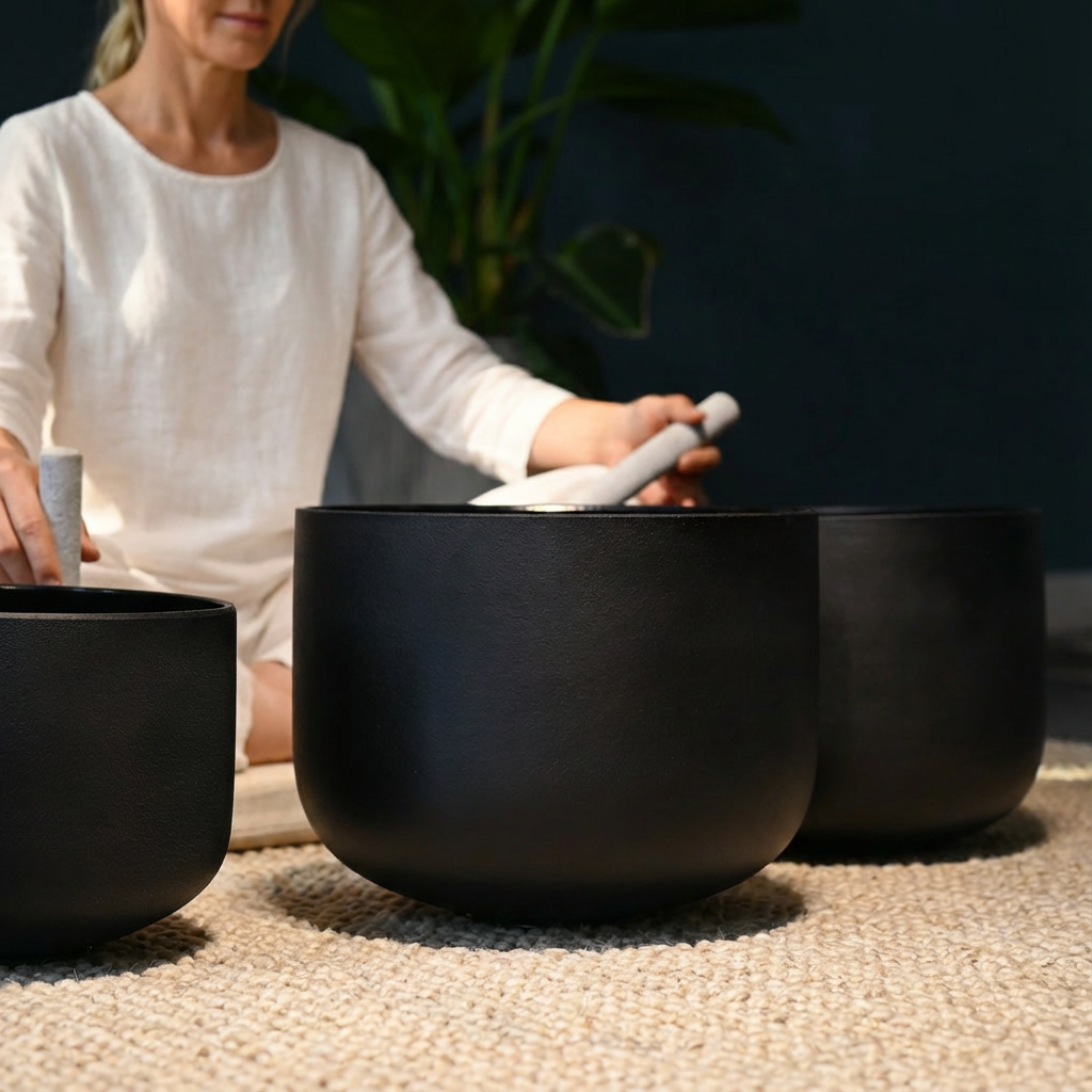 Ensemble de 7 bols chantants en cristal noir pour bain sonore