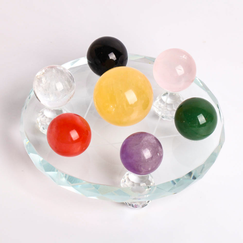7-Piece Chakra Crystal Sphere Set with Glass Stand