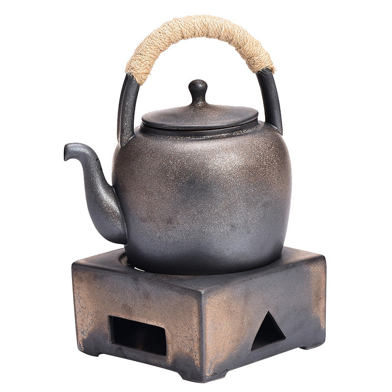Théière Gongfu rétro en céramique marron 700 ml avec base