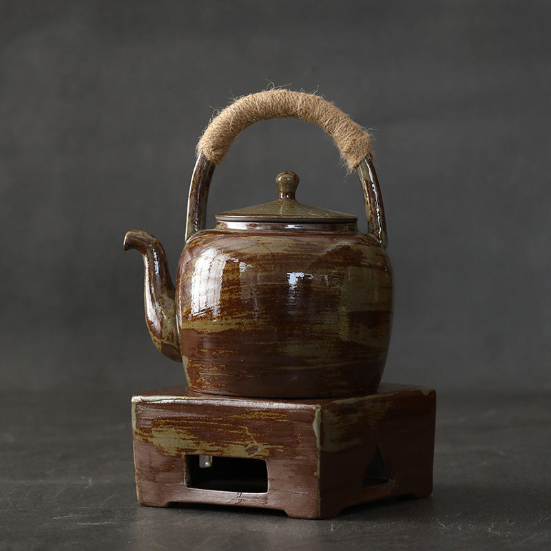 Théière Gongfu rétro en céramique marron 700 ml avec base