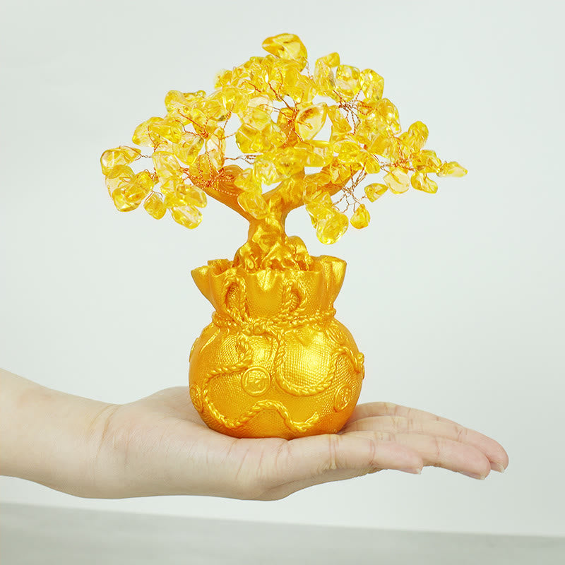 Arbre à argent en citrine naturelle, décoration Feng Shui pour la prospérité