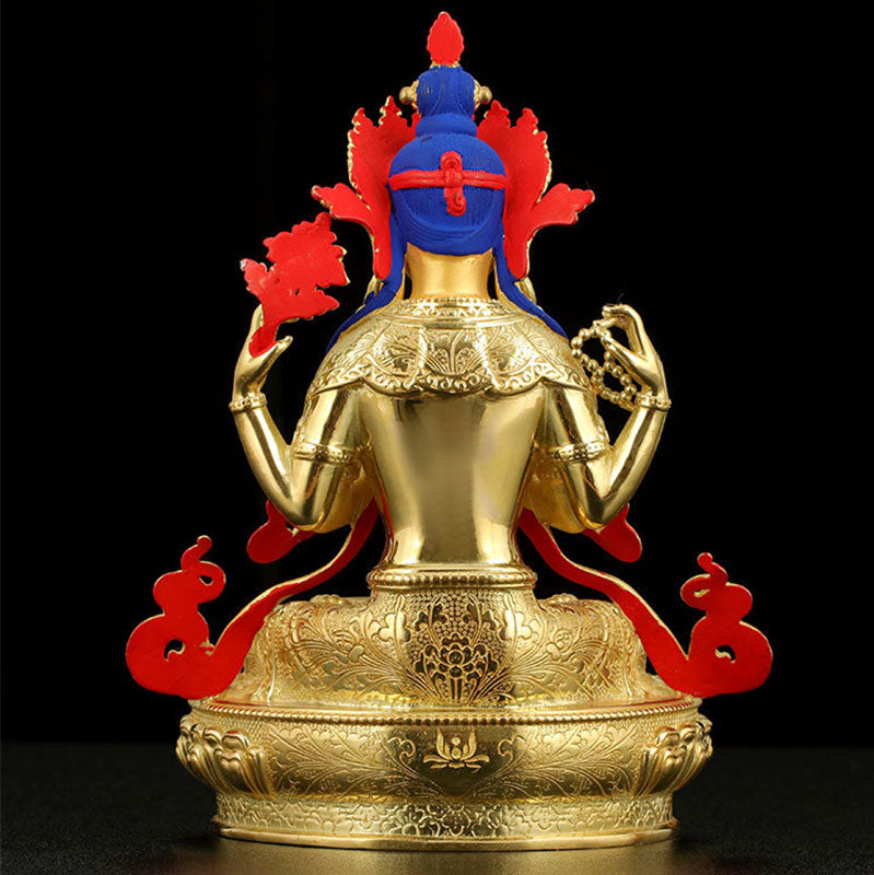 Chenrezig Copper Gold Plated Buddha Statue for Protection 5 Inch