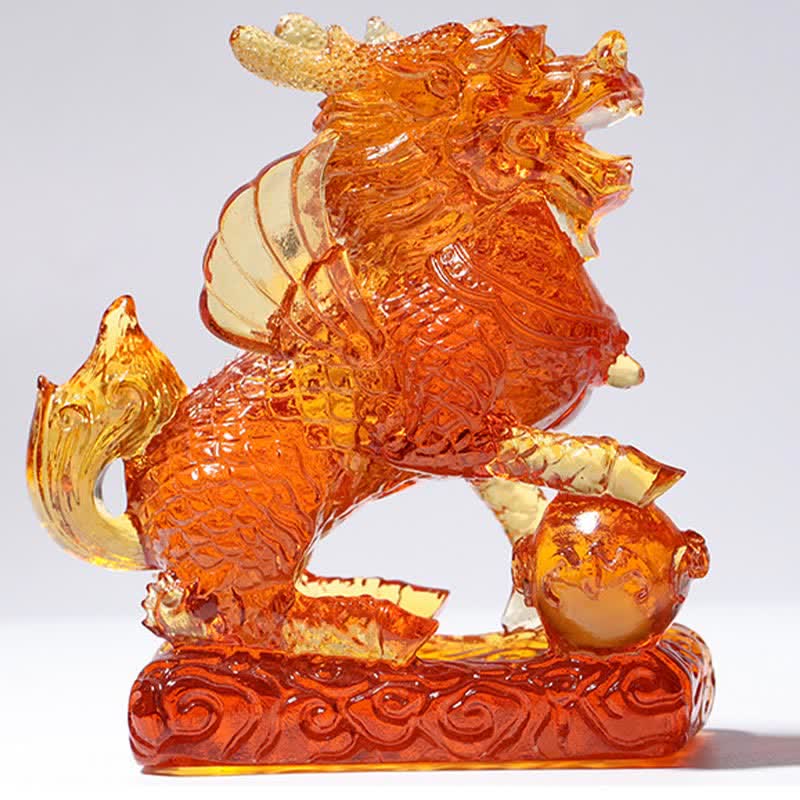 Pièce d’art en cristal Liuli Feng Shui Kirin faite à la main