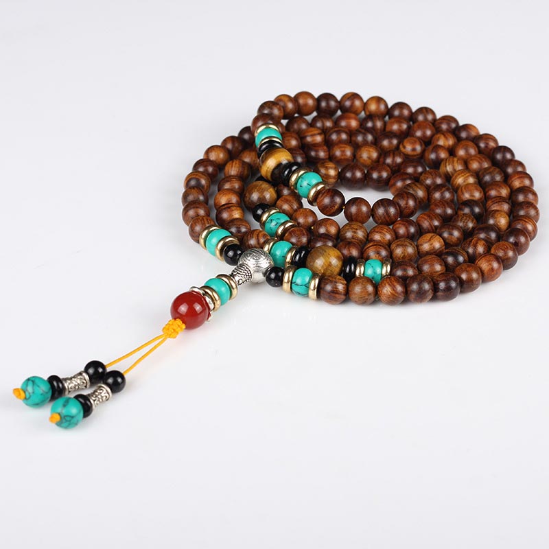 108 Beads Rosewood Tiger Eye Turquoise Mala Bracelet