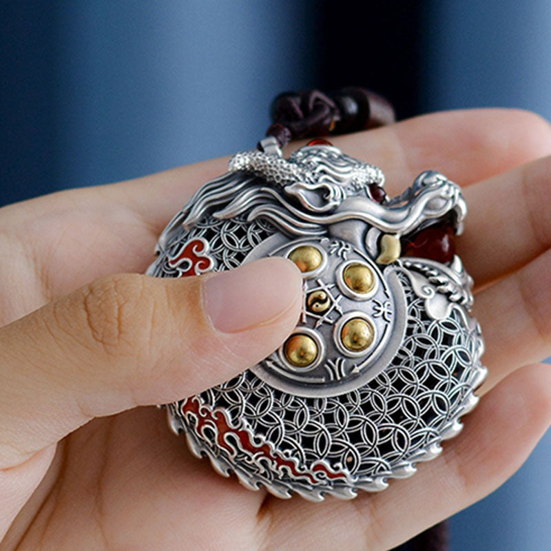 999 Sterling Silver Dragon Ball Hanging Decoration for Strength & Balance
