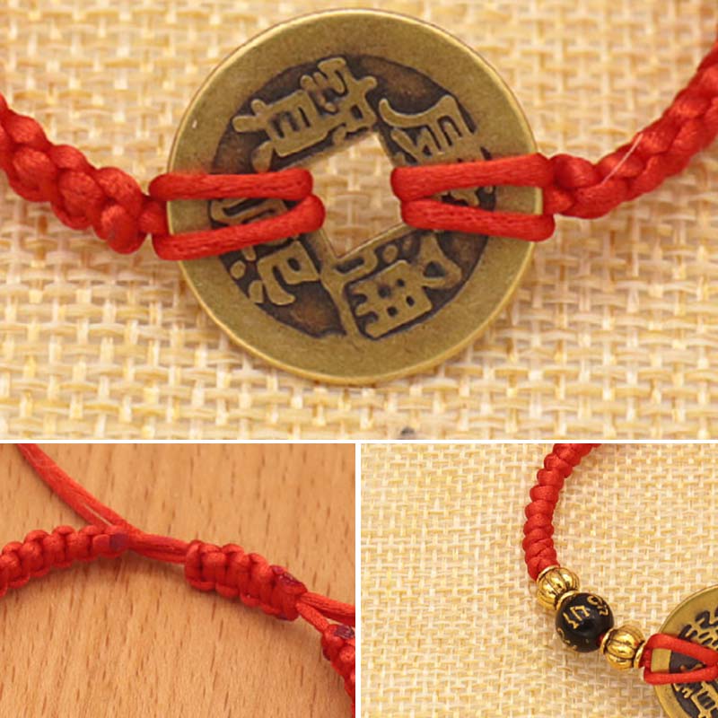 Copper Coin Red String Bracelet for Protection & Wealth