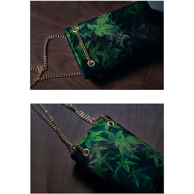 Small Maple Leaf Persimmon Metal Chain Crossbody Bag
