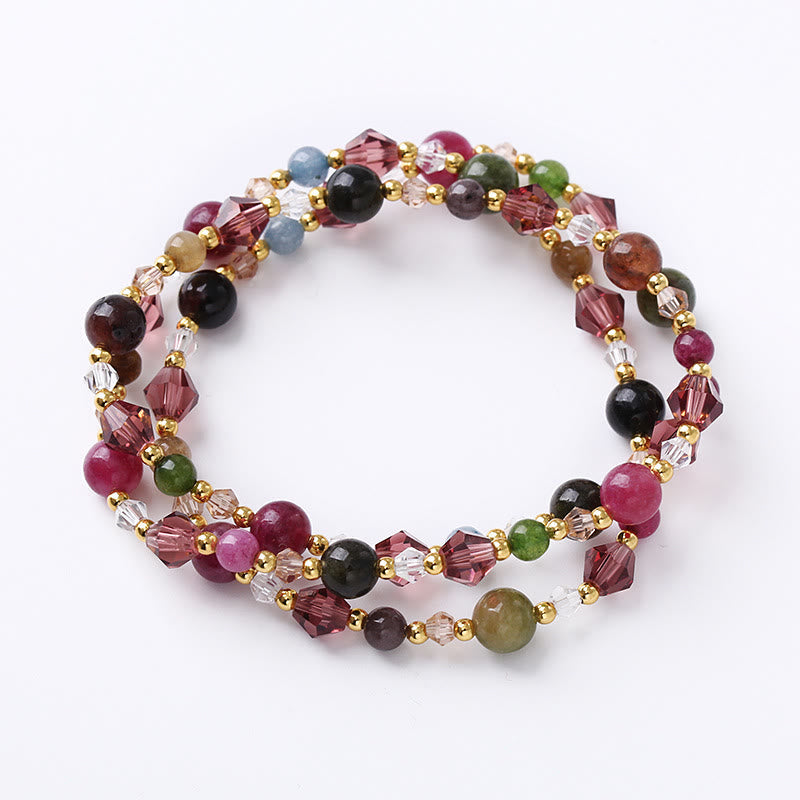 Bracelet double tour en améthyste avec tourmaline et quartz fraise pour la paix