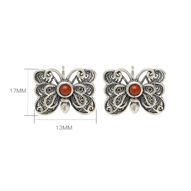 Red Agate Butterfly Ring & Earrings Set for Self-Acceptance
