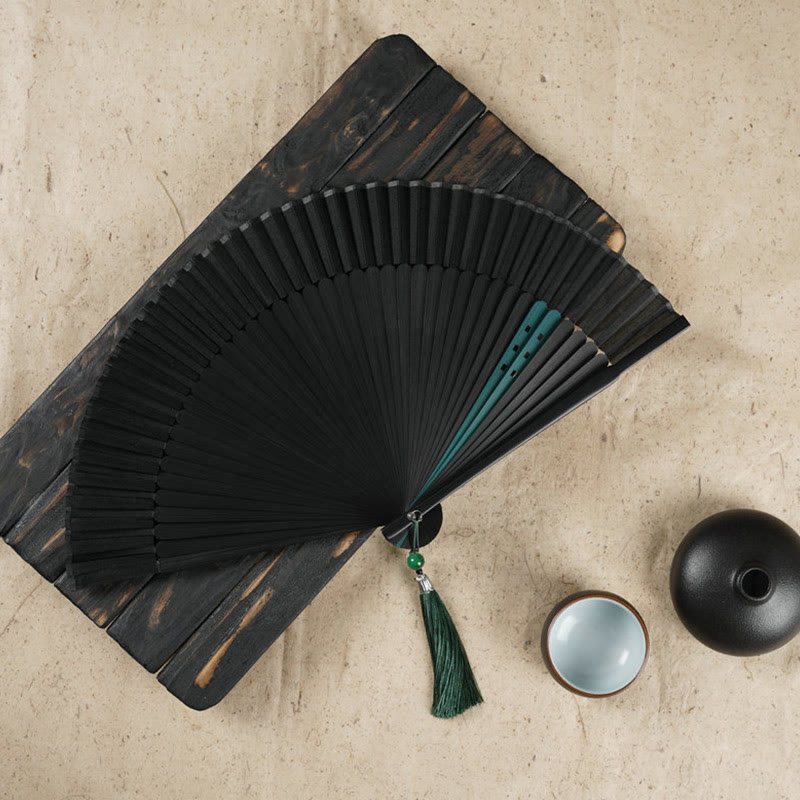 22cm Bamboo Folding Fan with Cherry Blossom Engraving