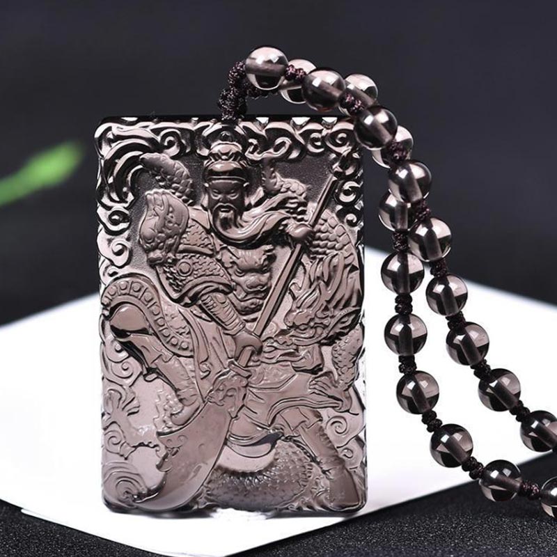 Unisex Jade Necklace Lord Guan Protection Pendant 56mm