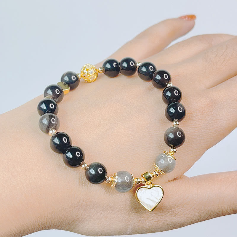 Silver Sheen Obsidian Love Heart Protection Bracelet