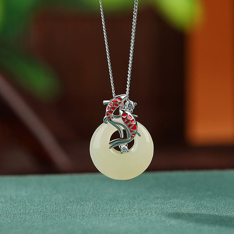 Hetian Jade Koi Fish Peace Buckle Pendant Necklace
