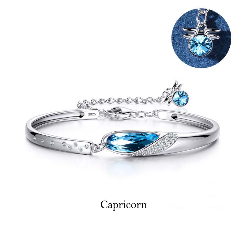 925 Silver Plated Copper Chinese Zodiac Charm Bracelet with Blue Crystal