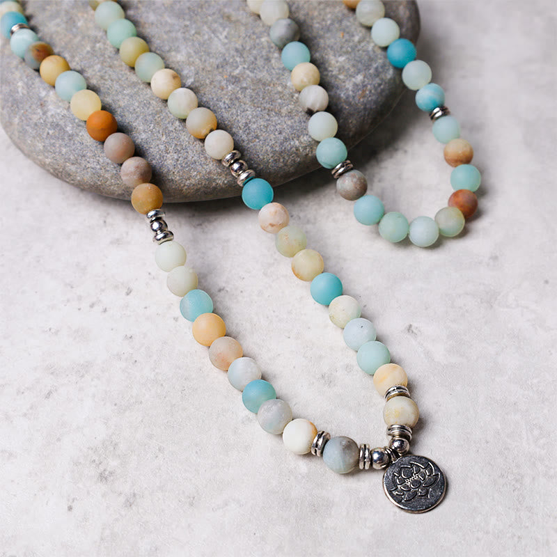 6mm Amazonite Stone Blessing Lotus Gemstone Mala
