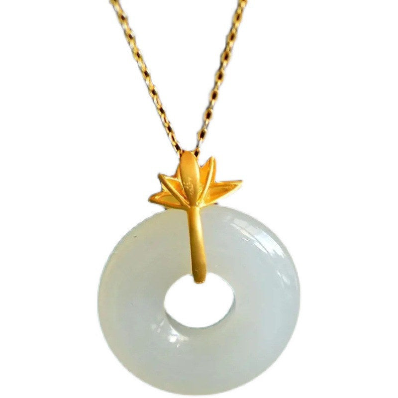 White Jade Lotus Harmony Necklace 40cm Pendant