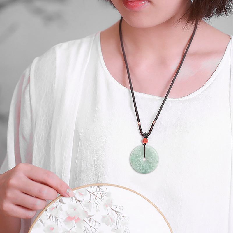 Round Jade Peace Buckle Necklace for Prosperity & Abundance 8mm
