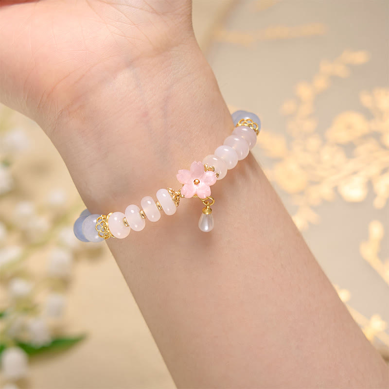 Aquamarine White Agate Flower Healing Bracelet 14cm