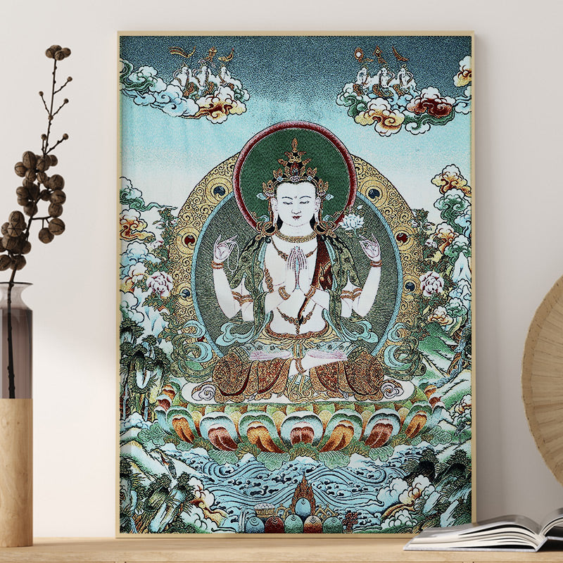 24x36 Inch Tibetan Embroidery White Tara Thangka Tapestry