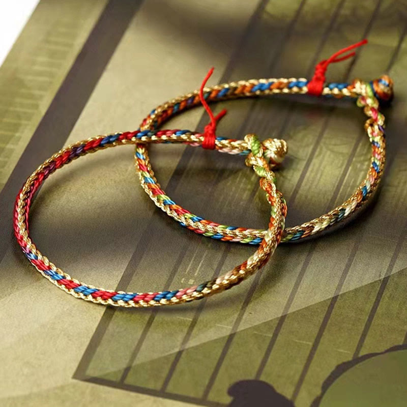 Multicolored Fu Character Red String Braided Bracelet 925 Silver