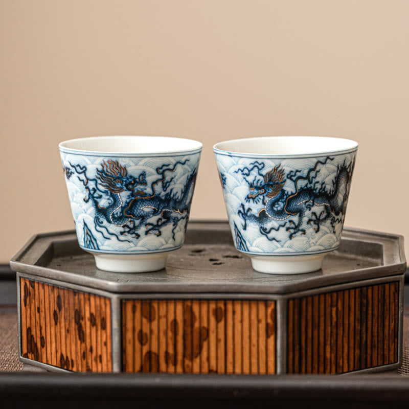 Small Blue White Dragon Ceramic Teacup | 45ml Kung Fu Tea