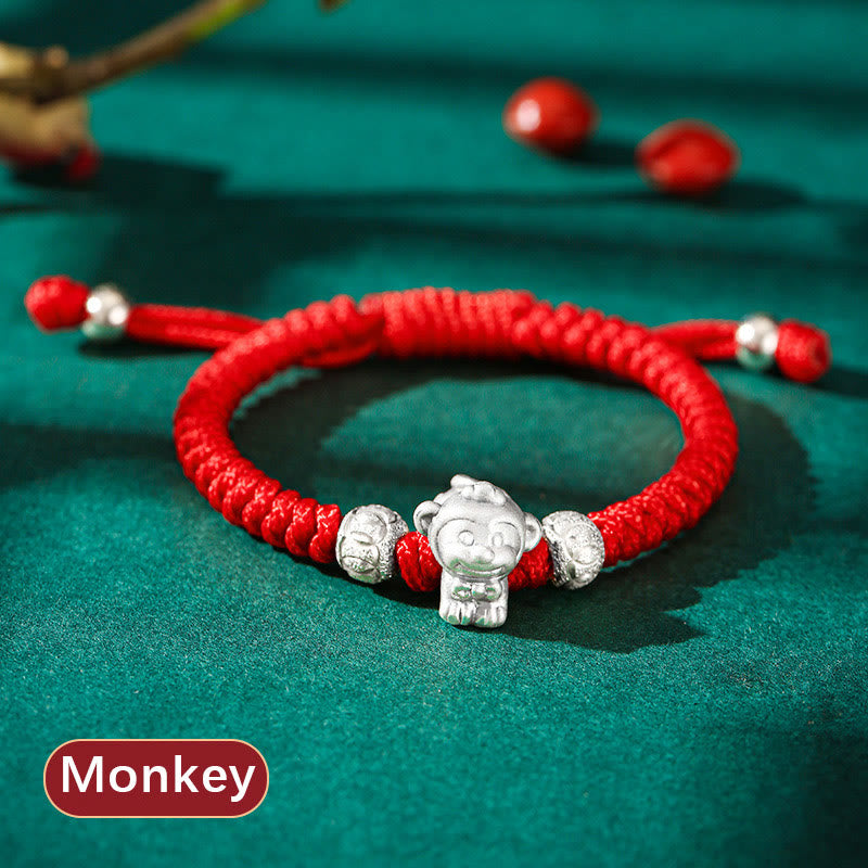 999 Sterling Silver Chinese Zodiac Kids Red Rope Luck Bracelet