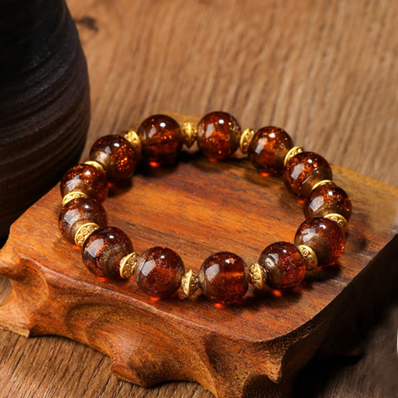 Gold Swallowing Beast Liuli Glass Bead Spiritual Bracelet 12mm