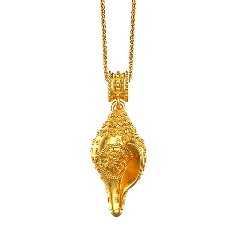 999 Sterling Silver Shankha Conch Shell Necklace for Spiritual Protection