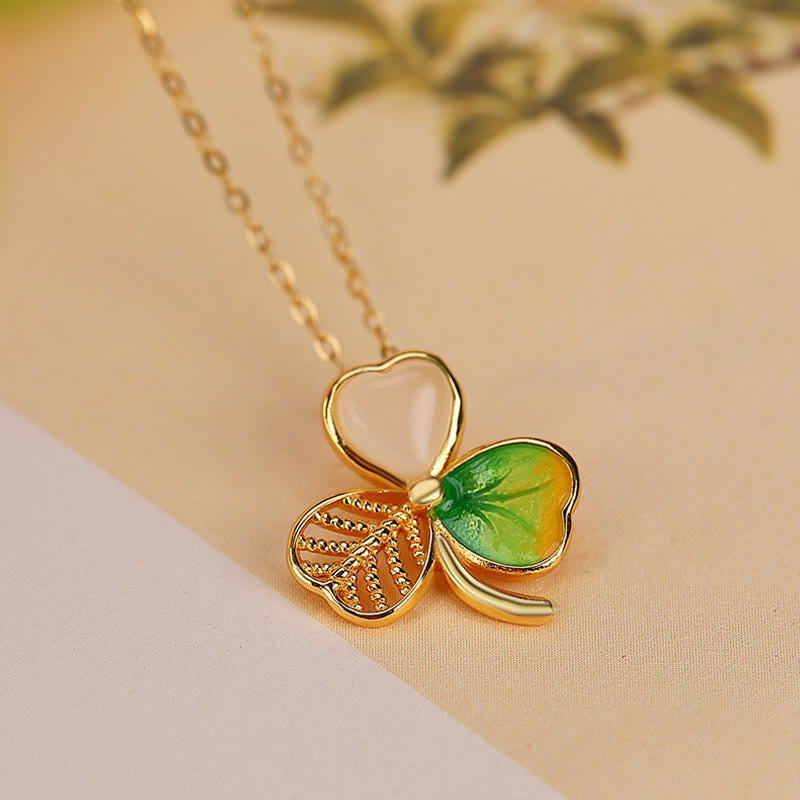 Hetian Jade Luck Shamrock Necklace & Earrings Set