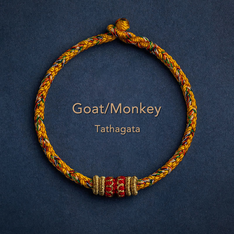 Bracelet en fil rouge fait main avec signe du zodiaque chinois pour la chance et la force