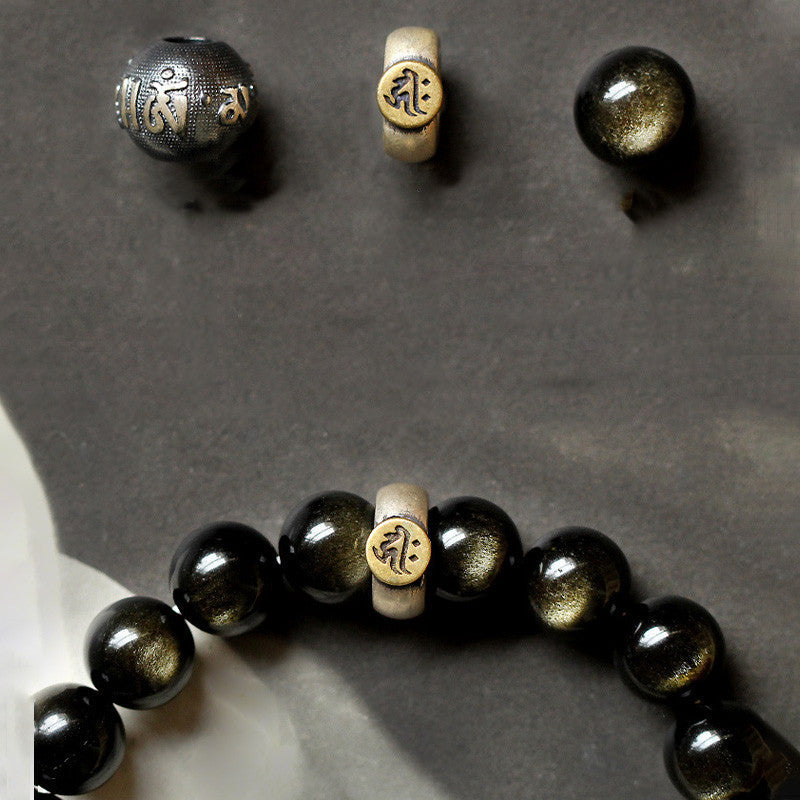 8mm Obsidian Purification Bracelet with Zodiac Buddha