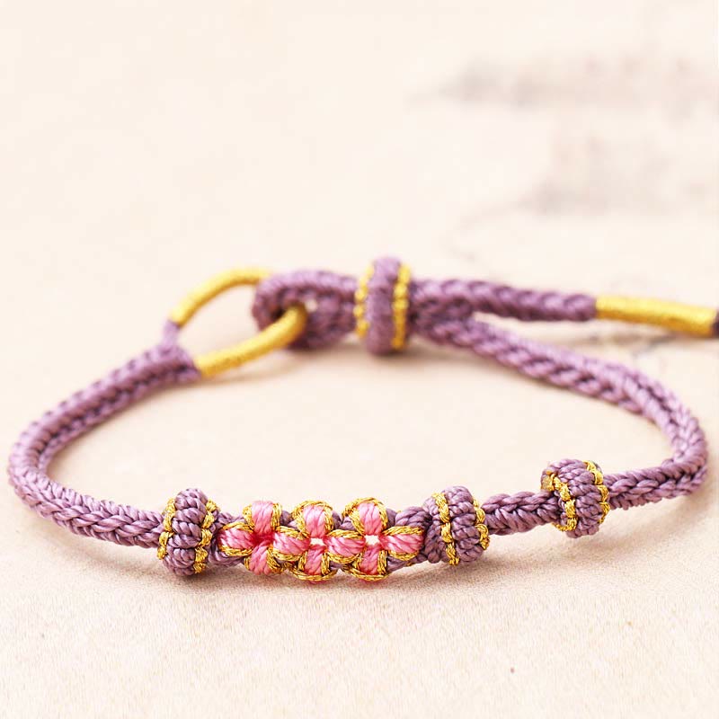 Adjustable Red String Bracelet with Peach Blossom Luck Symbol