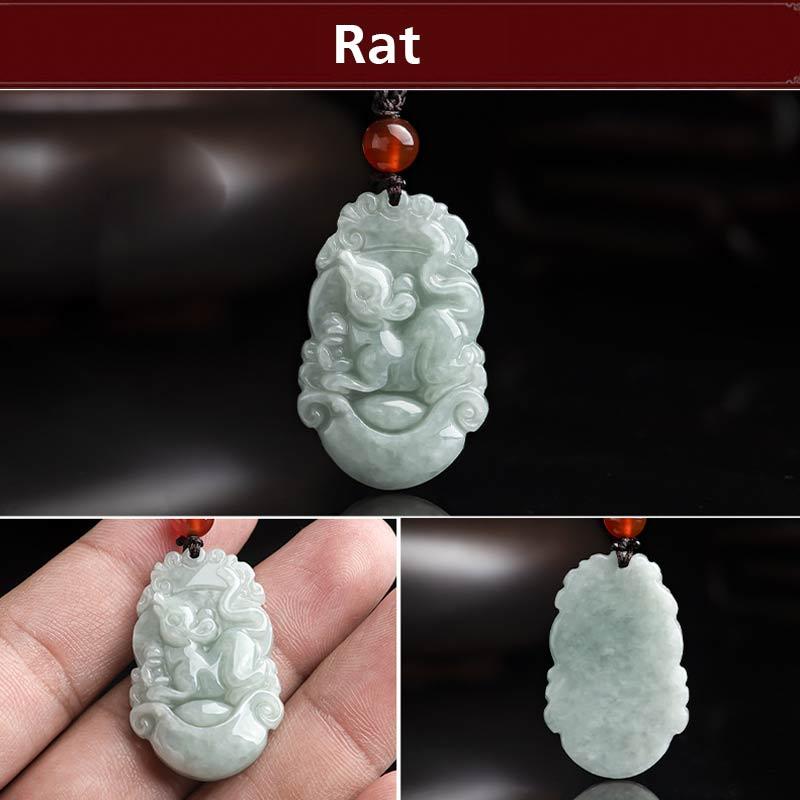 Unisex Jade Chinese Zodiac Success Pendant Necklace